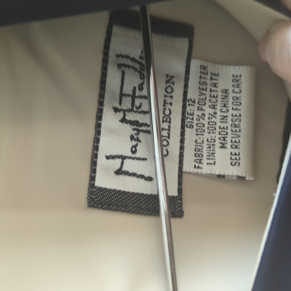 Mary McFadden Collection Dress 2 Piece Dress Suit Set 12 VTG Navy Neutral - Picture 3 of 11